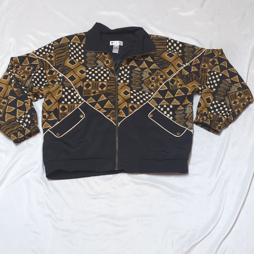 Vintage 90's Y2K Geometric Bold Full Zip Track Jacket Brown and Black Bomber